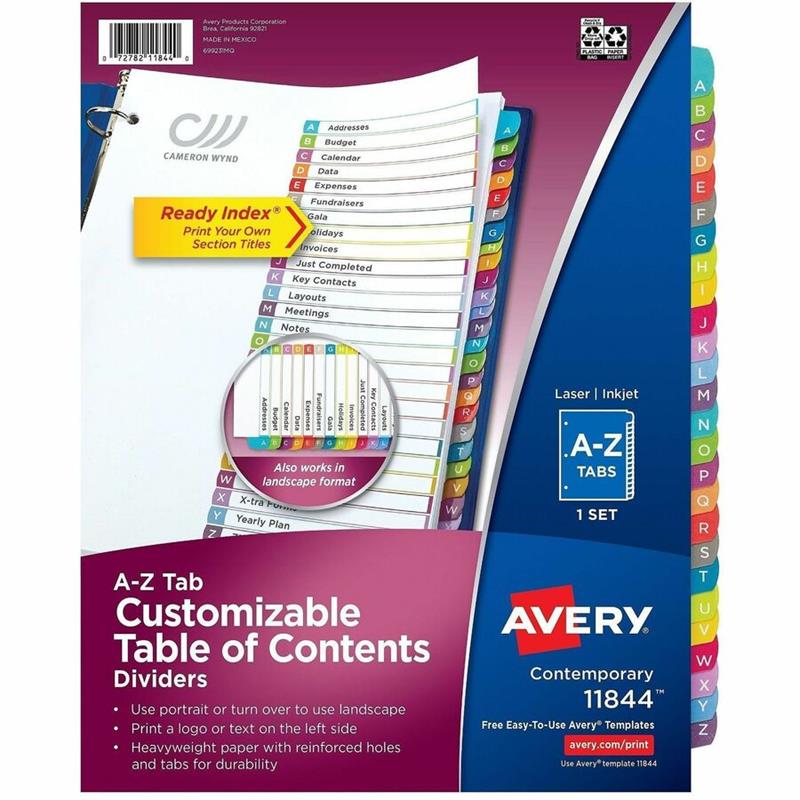 Image Ready Index® Customizable Table of Contents Dividers