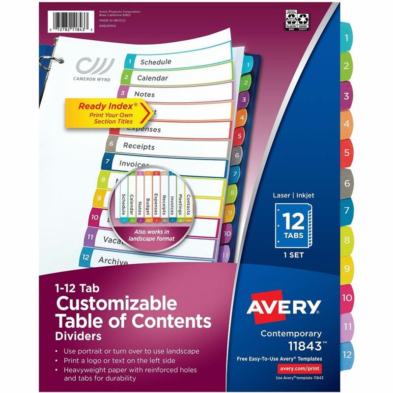 Image Ready Index® Customizable Table of Contents Dividers
