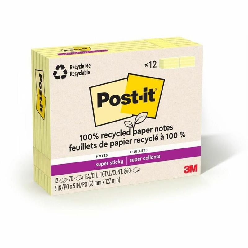 Image POST-IT RECY.3X5 CANARY @12